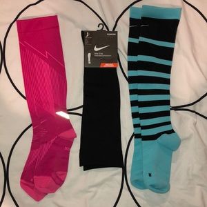 THREE Nike Running Compression socks NEW